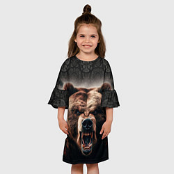 Платье клеш для девочки Агрессивный медведь на фоне флага России, цвет: 3D-принт — фото 2