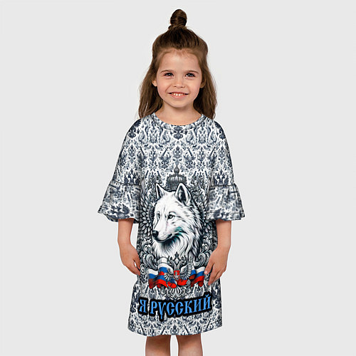 Детское платье Белый русский волк я русский / 3D-принт – фото 3