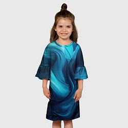 Платье клеш для девочки Синяя абстракция в виде волн, цвет: 3D-принт — фото 2