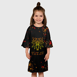 Платье клеш для девочки Ведьмак огненное лого краски, цвет: 3D-принт — фото 2