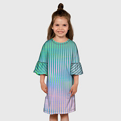 Платье клеш для девочки Голографический эффект светлых тонов полос, цвет: 3D-принт — фото 2