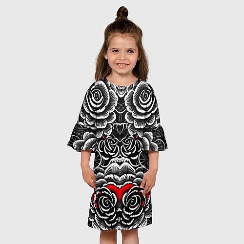 Детское платье Серые паттерны цветы / 3D-принт – фото 3