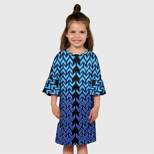 Детское платье Синие стрелки на чёрном фоне киберпанк / 3D-принт – фото 3