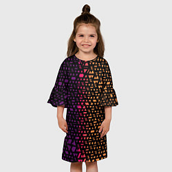 Платье клеш для девочки Геометрические фигуры жёлтые и фиолетовые, цвет: 3D-принт — фото 2