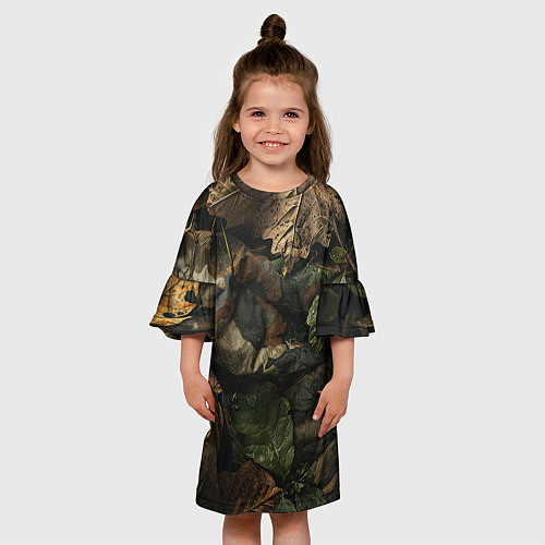 Детское платье Реалистичный охотничий камуфляж из ткани и листьев / 3D-принт – фото 3