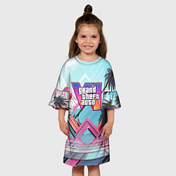 Платье клеш для девочки Gta 6 логотип в стиле vice city, цвет: 3D-принт — фото 2