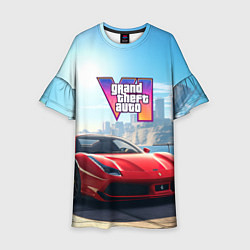 Платье клеш для девочки GTA 6 logo auto, цвет: 3D-принт