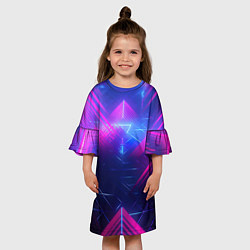 Платье клеш для девочки Неоновые абстрактные треугольники, цвет: 3D-принт — фото 2