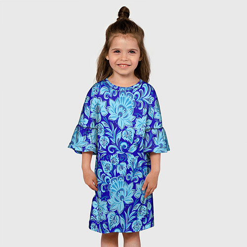 Детское платье Узоры гжель на темно синем фоне / 3D-принт – фото 3