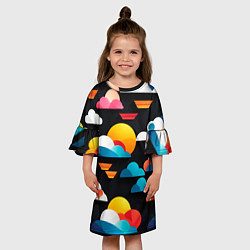 Платье клеш для девочки Цветные облака в черном небе, цвет: 3D-принт — фото 2