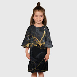 Платье клеш для девочки Золотой путь на черном граните, цвет: 3D-принт — фото 2