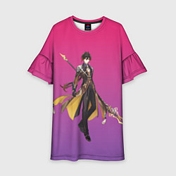 Платье клеш для девочки Genshin персонаж игры - Чжун Ли, цвет: 3D-принт