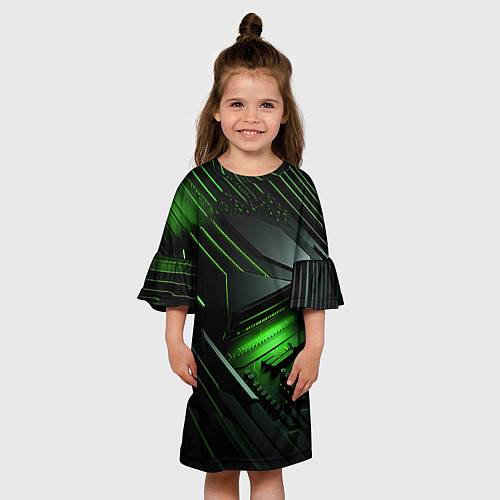 Детское платье Металл и зеленый яркий неоновый свет / 3D-принт – фото 3