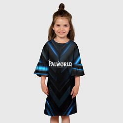 Платье клеш для девочки Palworld logo blue neon abstract black, цвет: 3D-принт — фото 2