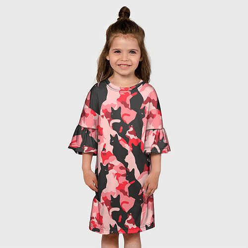 Детское платье Розовый камуфляж из котов / 3D-принт – фото 3