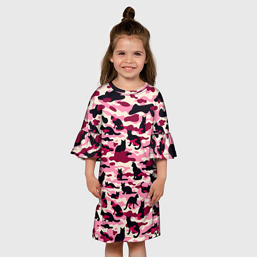 Детское платье Камуфляжные розовые котики / 3D-принт – фото 3