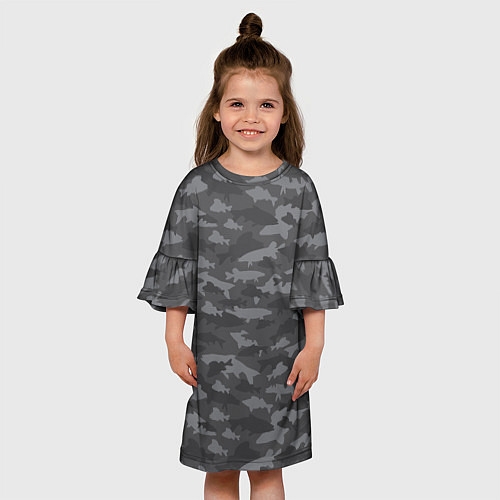 Детское платье Тёмный камуфляж из рыб / 3D-принт – фото 3