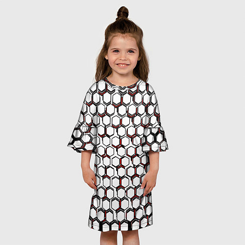 Детское платье Киберпанк узор из шестиугольников красный / 3D-принт – фото 3