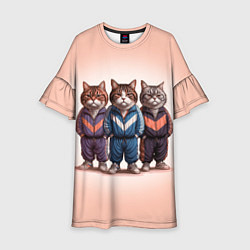 Платье клеш для девочки Три полосатых кота в спортивных костюмах пацана, цвет: 3D-принт
