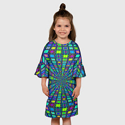 Платье клеш для девочки Абстрактный узор коридор из разноцветных квадратов, цвет: 3D-принт — фото 2