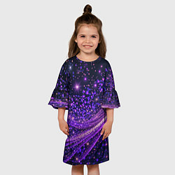 Платье клеш для девочки Фиолетовые сверкающие абстрактные волны, цвет: 3D-принт — фото 2