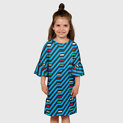 Платье клеш для девочки Киберпанк узор синий и чёрный, цвет: 3D-принт — фото 2