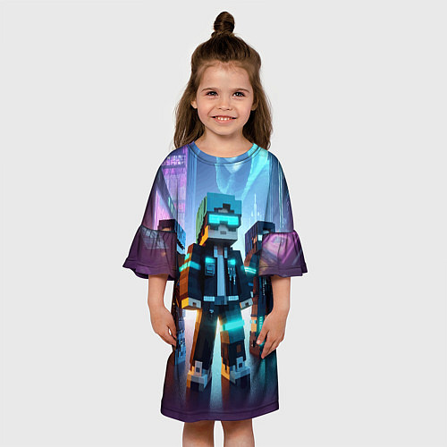 Детское платье Minecraft - neon metropolis ai art / 3D-принт – фото 3