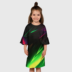 Платье клеш для девочки Geometry stripes кислотный неон, цвет: 3D-принт — фото 2
