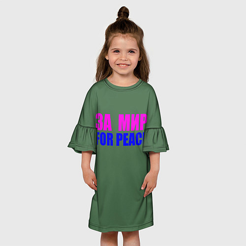 Детское платье Текст за мир на зелёном фоне / 3D-принт – фото 3