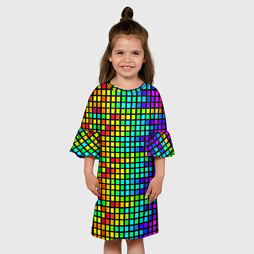 Детское платье Разноцветные квадраты на чёрном фоне / 3D-принт – фото 3