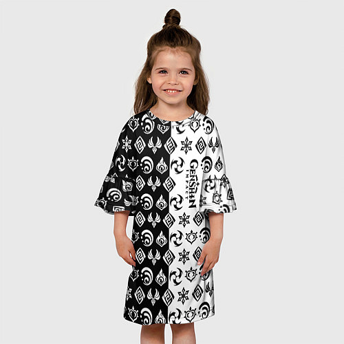 Детское платье Genshin Impact - black and white / 3D-принт – фото 3