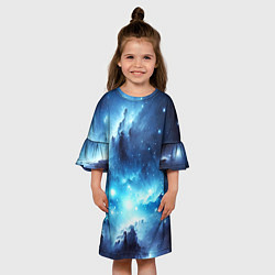 Платье клеш для девочки Космический голубой пейзаж, цвет: 3D-принт — фото 2