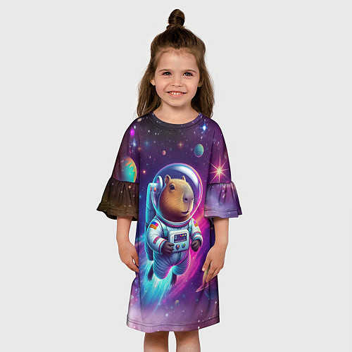 Детское платье Космонавт капибара в неоновом космосе / 3D-принт – фото 3