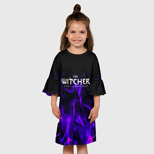 Детское платье Ведьмак неоновый огонь текстура / 3D-принт – фото 3