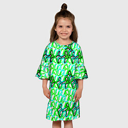 Платье клеш для девочки Зелёный узор и бело-чёрная обводка, цвет: 3D-принт — фото 2