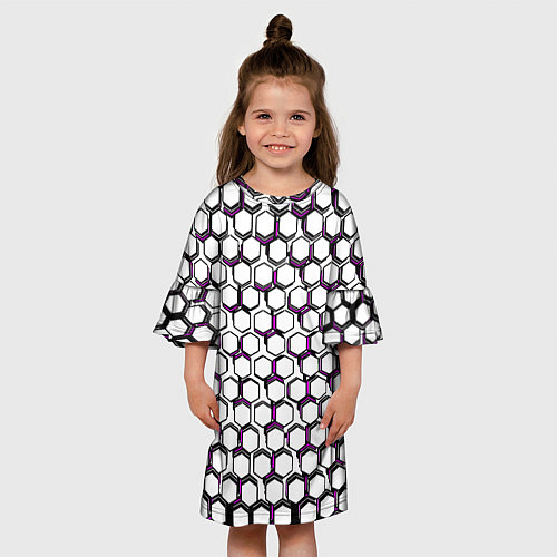 Детское платье Киберпанк узор из шестиугольников розовый / 3D-принт – фото 3