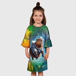 Платье клеш для девочки Капибара в космосе - нейросеть, цвет: 3D-принт — фото 2