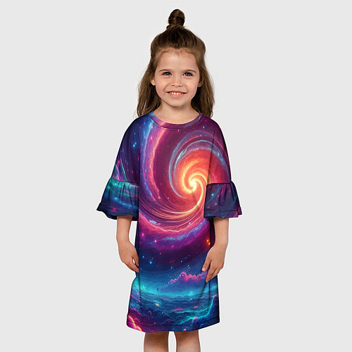 Детское платье Яркая неоновая галактика - нейросеть / 3D-принт – фото 3