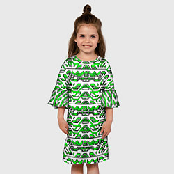 Платье клеш для девочки Техно броня зелёно-белая, цвет: 3D-принт — фото 2