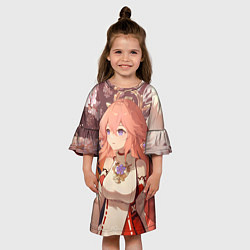 Платье клеш для девочки Genshin Impact Яэ Miko smile kitsune, цвет: 3D-принт — фото 2