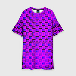 Платье клеш для девочки Фиолетовые квадраты на чёрном фоне, цвет: 3D-принт