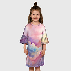 Платье клеш для девочки Нежные сказочные облака, цвет: 3D-принт — фото 2
