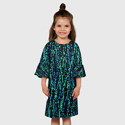 Платье клеш для девочки Тёмный сине-зелёный паттерн мелкая мозаика, цвет: 3D-принт — фото 2