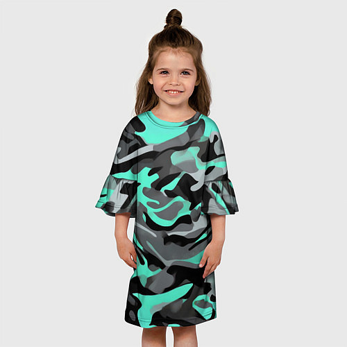 Детское платье Серо-бирюзовый камуфляж / 3D-принт – фото 3