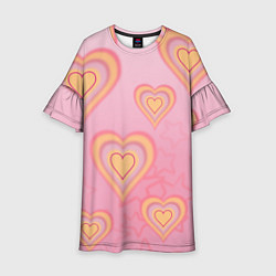 Платье клеш для девочки Сердца градиент, цвет: 3D-принт