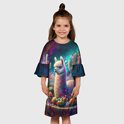 Платье клеш для девочки Альпака и кактусы на столе, цвет: 3D-принт — фото 2