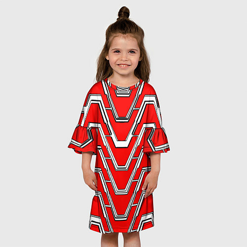 Детское платье Техно броня красно-белая / 3D-принт – фото 3