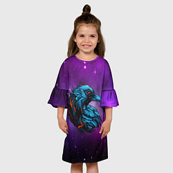 Платье клеш для девочки Ворона в космосе, цвет: 3D-принт — фото 2