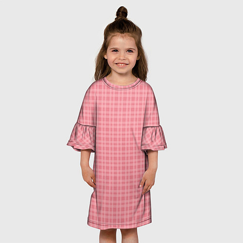 Детское платье Лососево-розовый клетчатый / 3D-принт – фото 3