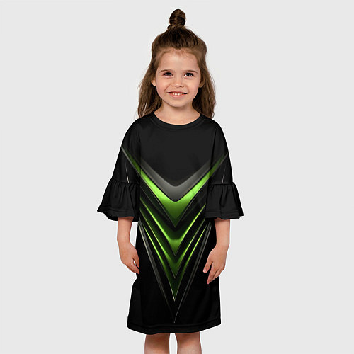 Детское платье Яркая геометрическая зеленая неоновая абстракция н / 3D-принт – фото 3